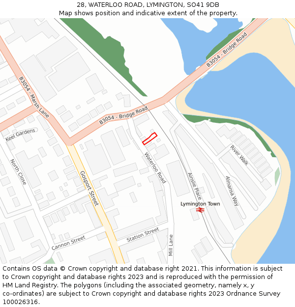 28, WATERLOO ROAD, LYMINGTON, SO41 9DB: Location map and indicative extent of plot