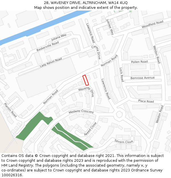 28, WAVENEY DRIVE, ALTRINCHAM, WA14 4UQ: Location map and indicative extent of plot