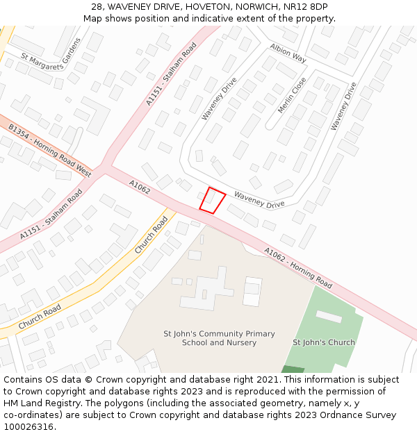 28, WAVENEY DRIVE, HOVETON, NORWICH, NR12 8DP: Location map and indicative extent of plot