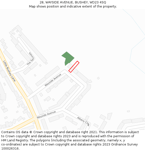 28, WAYSIDE AVENUE, BUSHEY, WD23 4SQ: Location map and indicative extent of plot