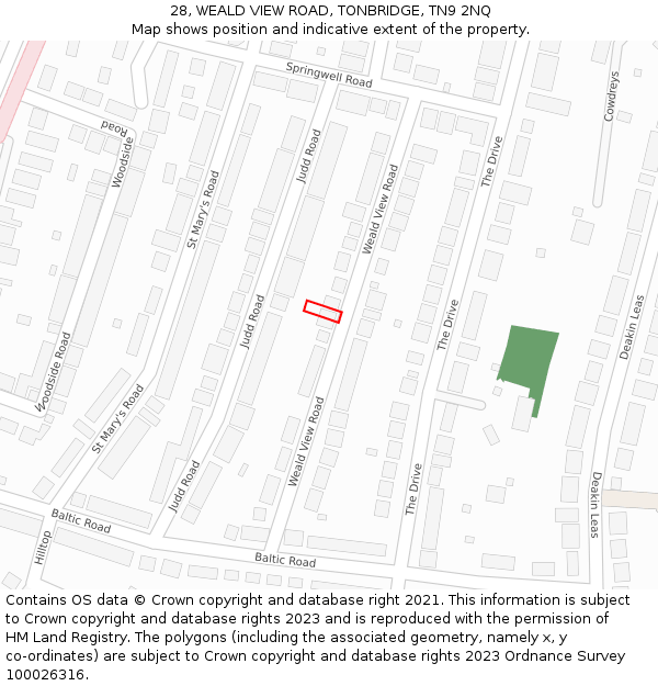 28, WEALD VIEW ROAD, TONBRIDGE, TN9 2NQ: Location map and indicative extent of plot