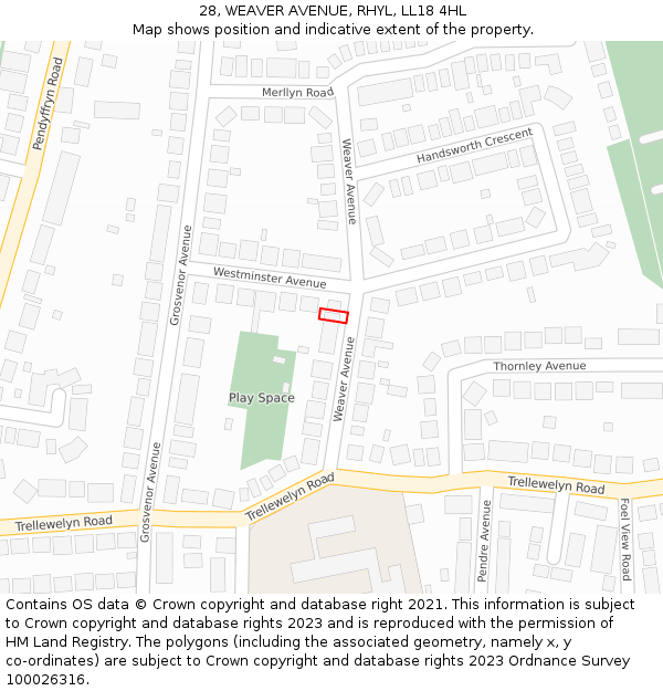 28, WEAVER AVENUE, RHYL, LL18 4HL: Location map and indicative extent of plot