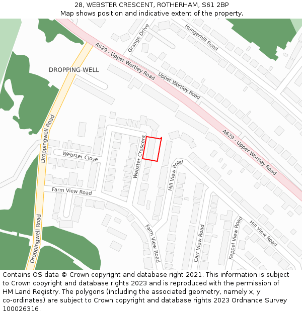 28, WEBSTER CRESCENT, ROTHERHAM, S61 2BP: Location map and indicative extent of plot