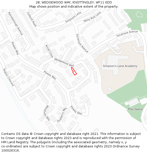 28, WEDGEWOOD WAY, KNOTTINGLEY, WF11 0DD: Location map and indicative extent of plot