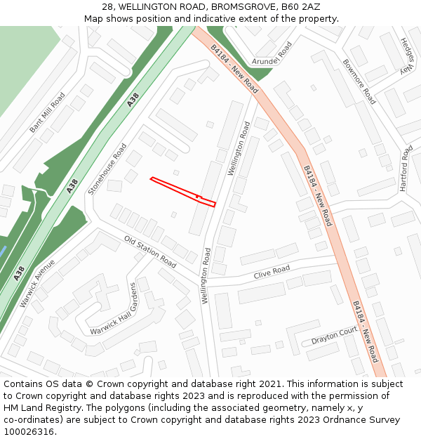 28, WELLINGTON ROAD, BROMSGROVE, B60 2AZ: Location map and indicative extent of plot