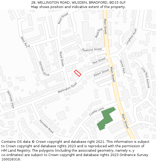 28, WELLINGTON ROAD, WILSDEN, BRADFORD, BD15 0LP: Location map and indicative extent of plot