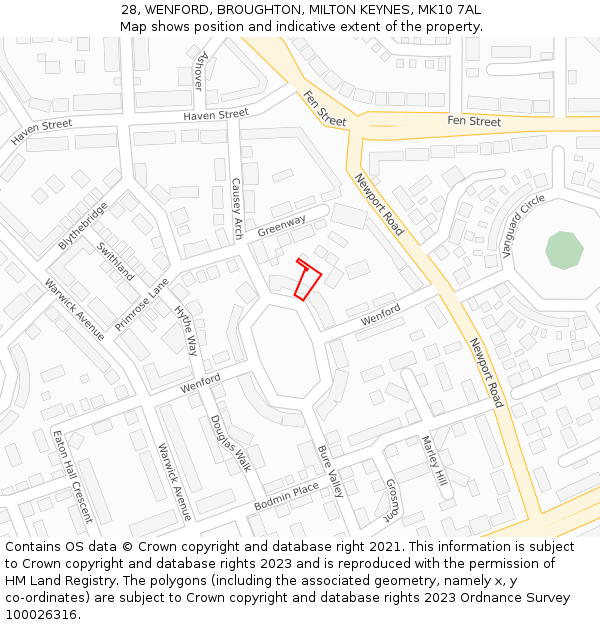 28, WENFORD, BROUGHTON, MILTON KEYNES, MK10 7AL: Location map and indicative extent of plot