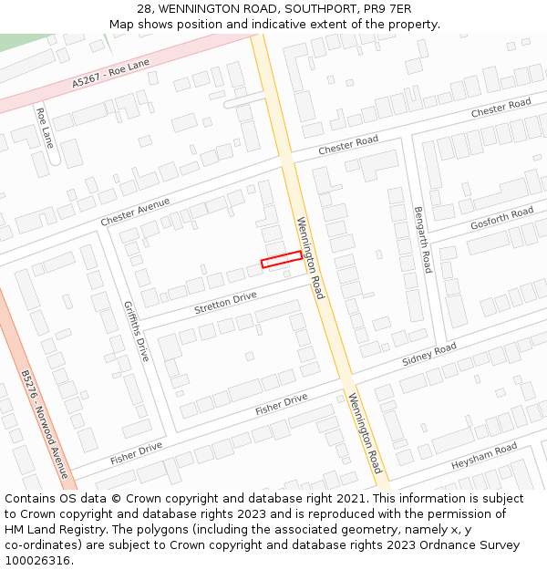 28, WENNINGTON ROAD, SOUTHPORT, PR9 7ER: Location map and indicative extent of plot