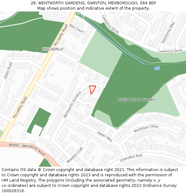 28, WENTWORTH GARDENS, SWINTON, MEXBOROUGH, S64 8EP: Location map and indicative extent of plot