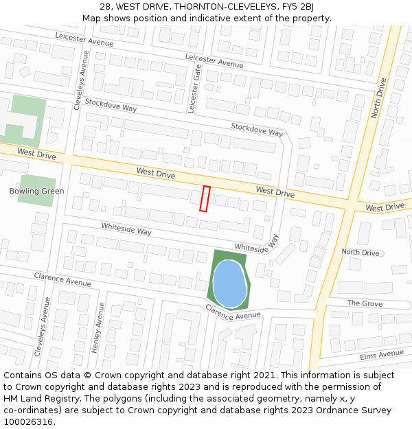 28, WEST DRIVE, THORNTON-CLEVELEYS, FY5 2BJ: Location map and indicative extent of plot