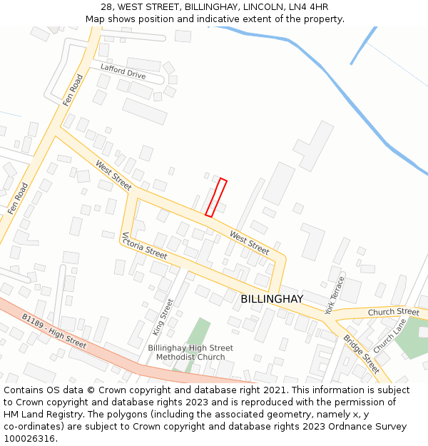 28, WEST STREET, BILLINGHAY, LINCOLN, LN4 4HR: Location map and indicative extent of plot