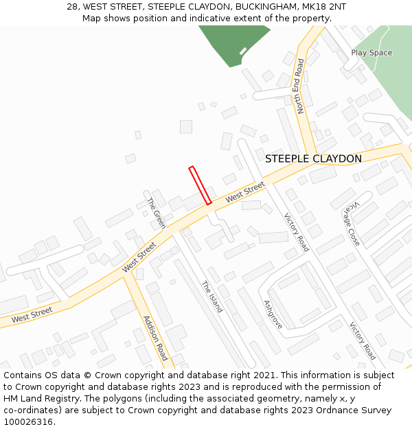 28, WEST STREET, STEEPLE CLAYDON, BUCKINGHAM, MK18 2NT: Location map and indicative extent of plot