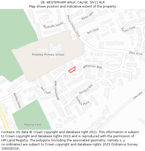 28, WESTERHAM WALK, CALNE, SN11 8LR: Location map and indicative extent of plot