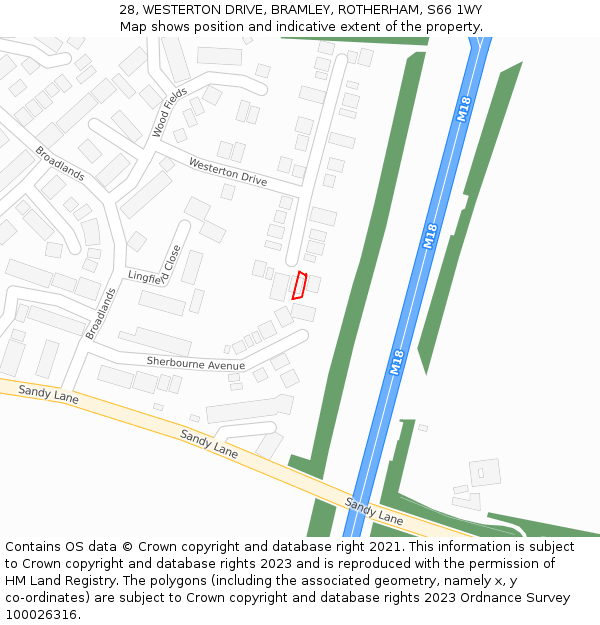 28, WESTERTON DRIVE, BRAMLEY, ROTHERHAM, S66 1WY: Location map and indicative extent of plot