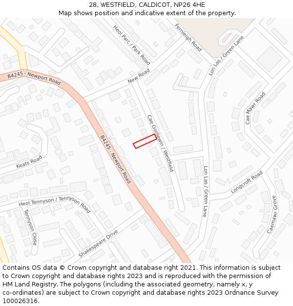 28, WESTFIELD, CALDICOT, NP26 4HE: Location map and indicative extent of plot