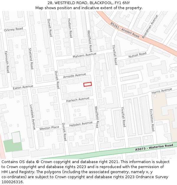 28, WESTFIELD ROAD, BLACKPOOL, FY1 6NY: Location map and indicative extent of plot