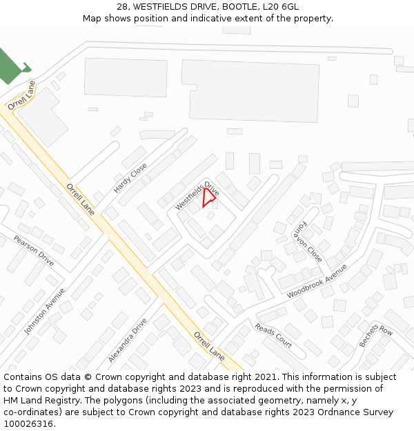 28, WESTFIELDS DRIVE, BOOTLE, L20 6GL: Location map and indicative extent of plot