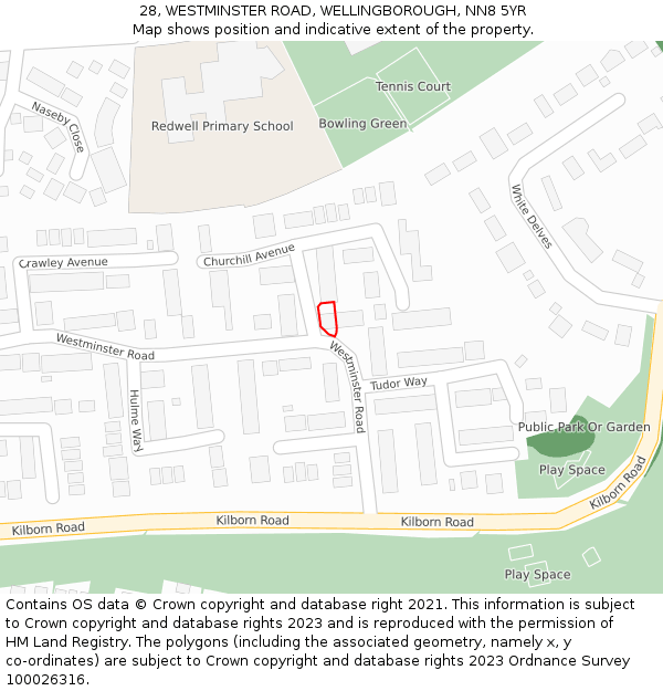 28, WESTMINSTER ROAD, WELLINGBOROUGH, NN8 5YR: Location map and indicative extent of plot