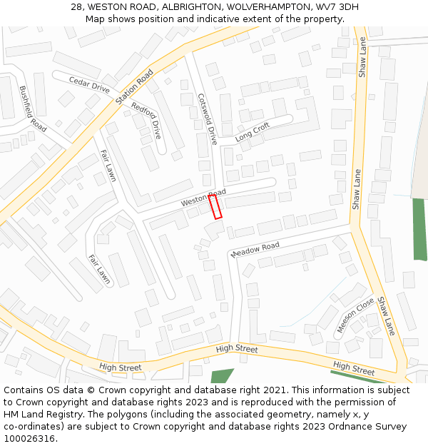 28, WESTON ROAD, ALBRIGHTON, WOLVERHAMPTON, WV7 3DH: Location map and indicative extent of plot