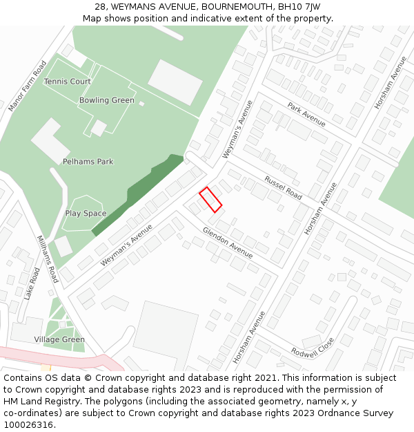 28, WEYMANS AVENUE, BOURNEMOUTH, BH10 7JW: Location map and indicative extent of plot