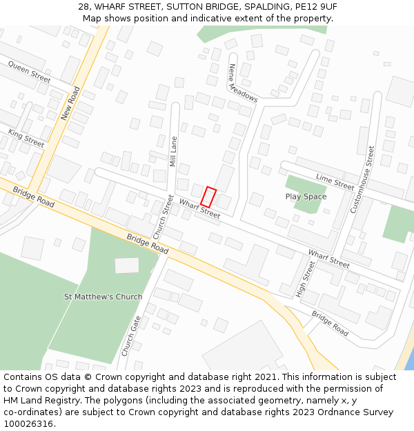 28, WHARF STREET, SUTTON BRIDGE, SPALDING, PE12 9UF: Location map and indicative extent of plot