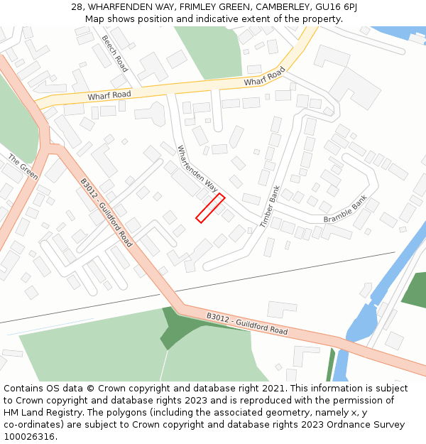 28, WHARFENDEN WAY, FRIMLEY GREEN, CAMBERLEY, GU16 6PJ: Location map and indicative extent of plot