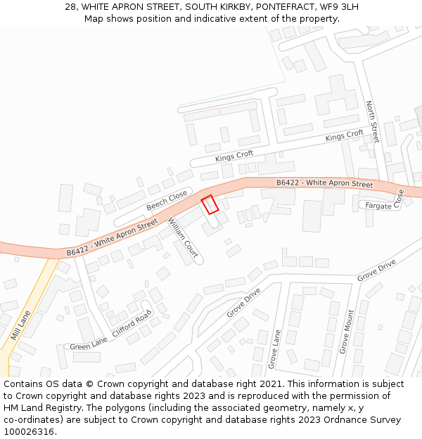 28, WHITE APRON STREET, SOUTH KIRKBY, PONTEFRACT, WF9 3LH: Location map and indicative extent of plot