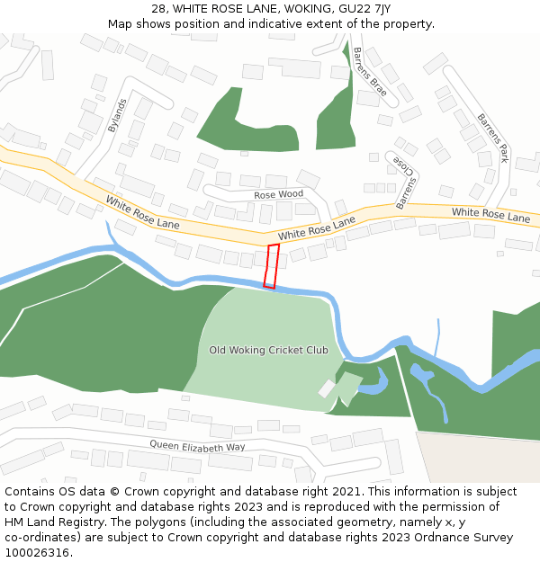 28, WHITE ROSE LANE, WOKING, GU22 7JY: Location map and indicative extent of plot