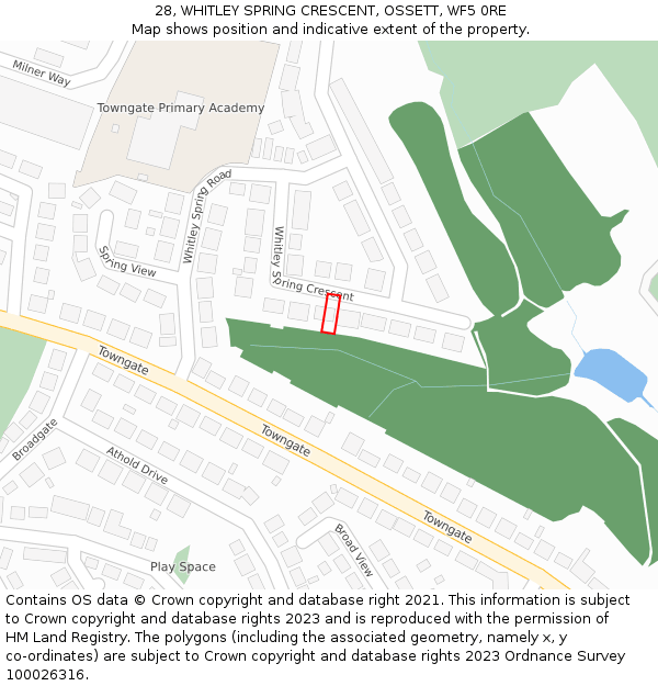28, WHITLEY SPRING CRESCENT, OSSETT, WF5 0RE: Location map and indicative extent of plot