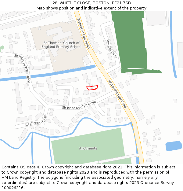 28, WHITTLE CLOSE, BOSTON, PE21 7SD: Location map and indicative extent of plot