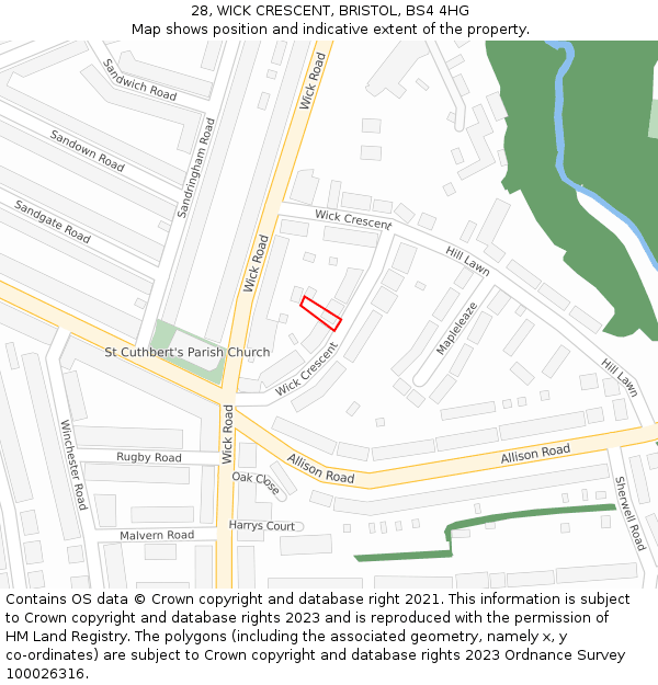 28, WICK CRESCENT, BRISTOL, BS4 4HG: Location map and indicative extent of plot