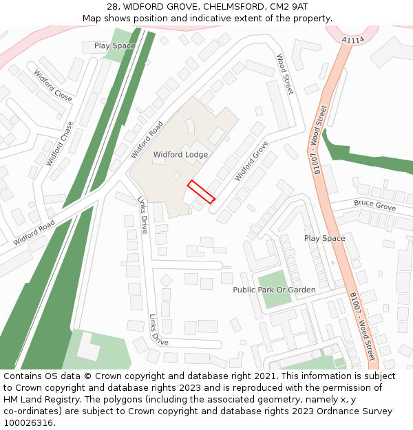 28, WIDFORD GROVE, CHELMSFORD, CM2 9AT: Location map and indicative extent of plot