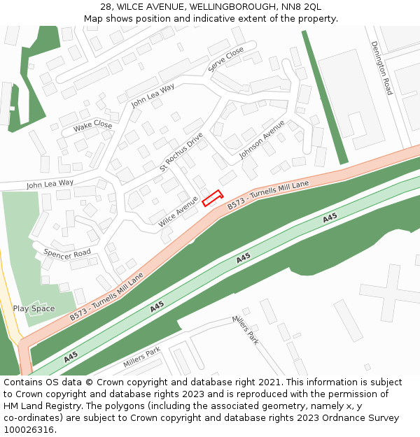 28, WILCE AVENUE, WELLINGBOROUGH, NN8 2QL: Location map and indicative extent of plot