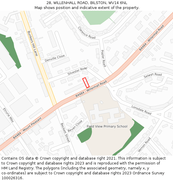 28, WILLENHALL ROAD, BILSTON, WV14 6NL: Location map and indicative extent of plot