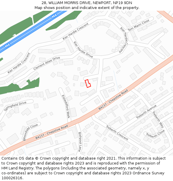 28, WILLIAM MORRIS DRIVE, NEWPORT, NP19 9DN: Location map and indicative extent of plot