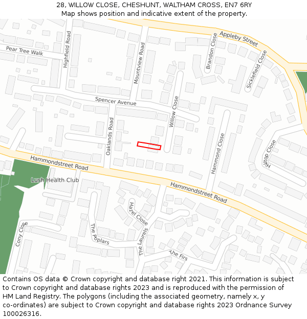 28, WILLOW CLOSE, CHESHUNT, WALTHAM CROSS, EN7 6RY: Location map and indicative extent of plot