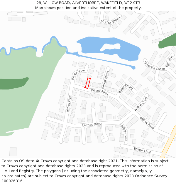 28, WILLOW ROAD, ALVERTHORPE, WAKEFIELD, WF2 9TB: Location map and indicative extent of plot