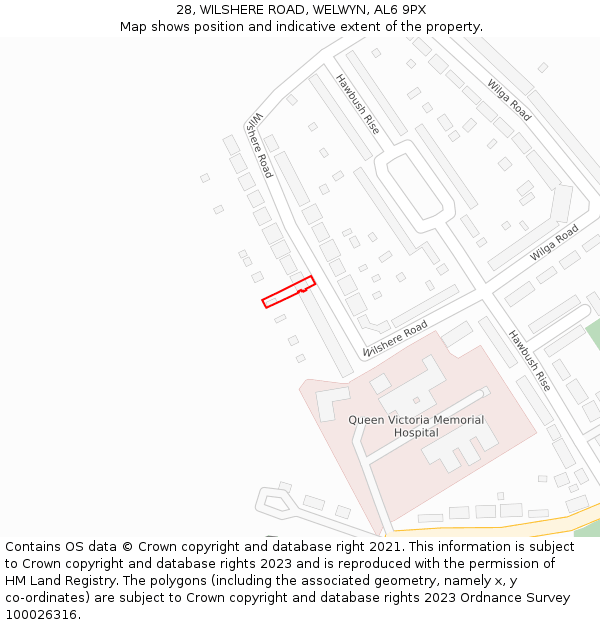 28, WILSHERE ROAD, WELWYN, AL6 9PX: Location map and indicative extent of plot