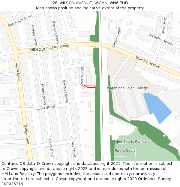 28, WILSON AVENUE, WIGAN, WN6 7HD: Location map and indicative extent of plot