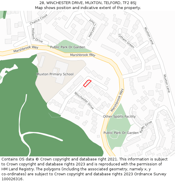 28, WINCHESTER DRIVE, MUXTON, TELFORD, TF2 8SJ: Location map and indicative extent of plot