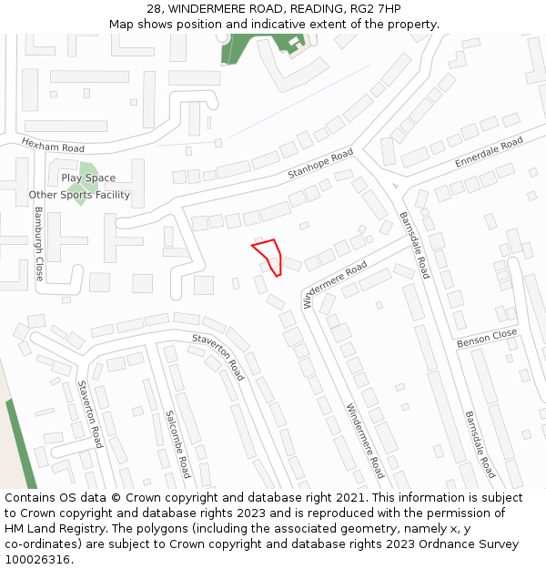 28, WINDERMERE ROAD, READING, RG2 7HP: Location map and indicative extent of plot