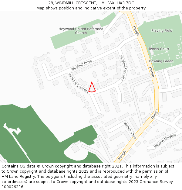 28, WINDMILL CRESCENT, HALIFAX, HX3 7DG: Location map and indicative extent of plot