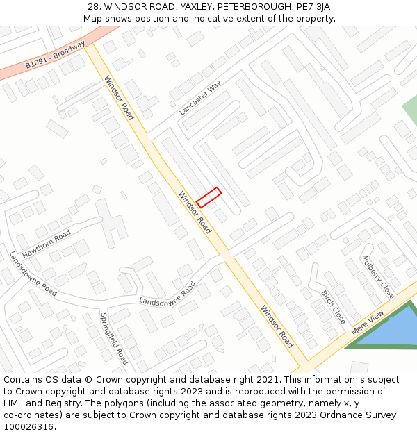 28, WINDSOR ROAD, YAXLEY, PETERBOROUGH, PE7 3JA: Location map and indicative extent of plot