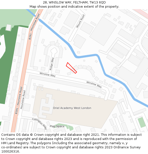 28, WINSLOW WAY, FELTHAM, TW13 6QD: Location map and indicative extent of plot