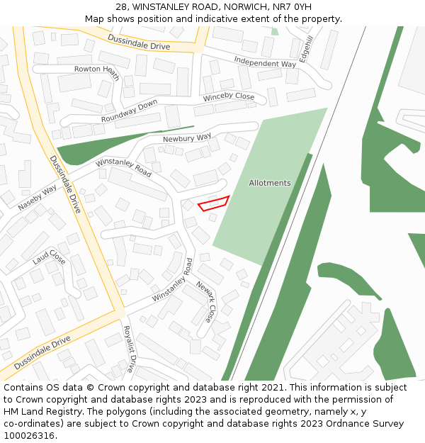 28, WINSTANLEY ROAD, NORWICH, NR7 0YH: Location map and indicative extent of plot