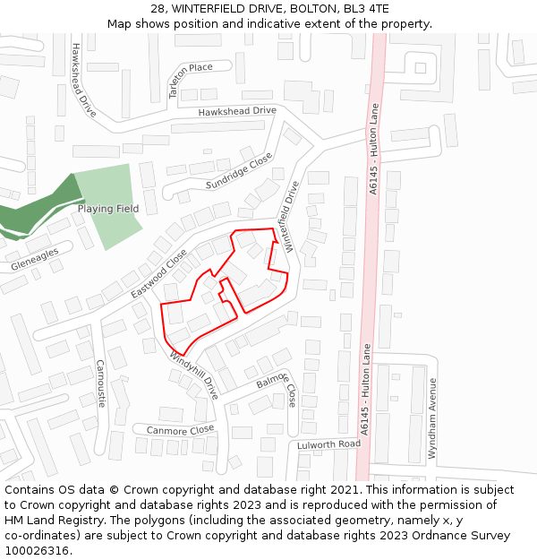 28, WINTERFIELD DRIVE, BOLTON, BL3 4TE: Location map and indicative extent of plot