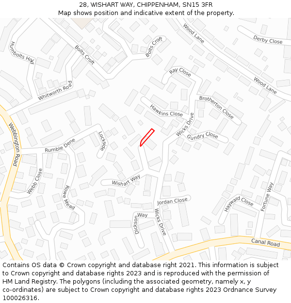 28, WISHART WAY, CHIPPENHAM, SN15 3FR: Location map and indicative extent of plot