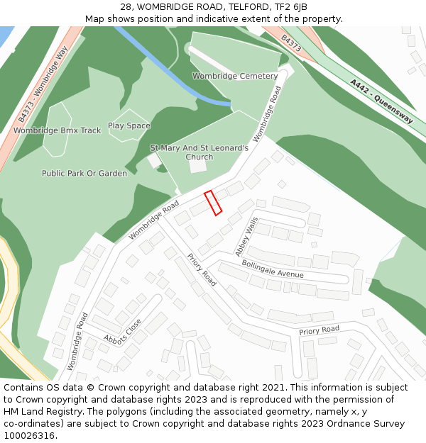 28, WOMBRIDGE ROAD, TELFORD, TF2 6JB: Location map and indicative extent of plot