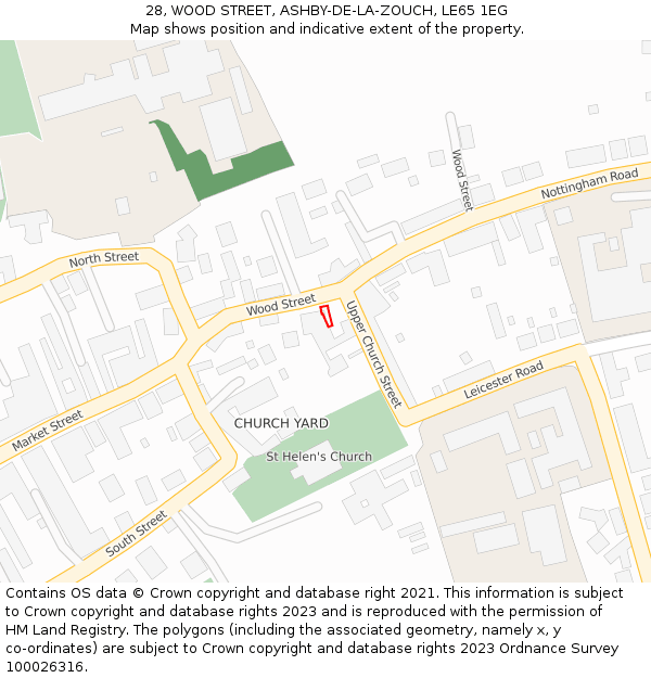 28, WOOD STREET, ASHBY-DE-LA-ZOUCH, LE65 1EG: Location map and indicative extent of plot