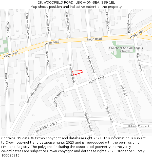 28, WOODFIELD ROAD, LEIGH-ON-SEA, SS9 1EL: Location map and indicative extent of plot